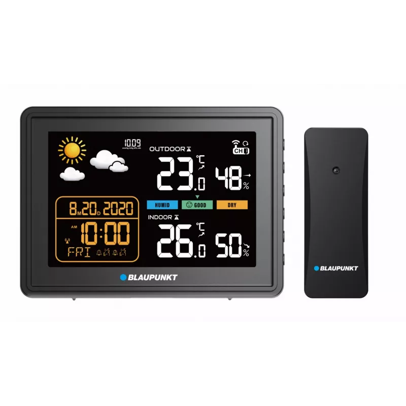 Estación meteorológica BLAUPUNKT WS30BK con sensor exterior inalámbrico, LCD en color, reloj, alarma, barómetro, °C, 1 sensor