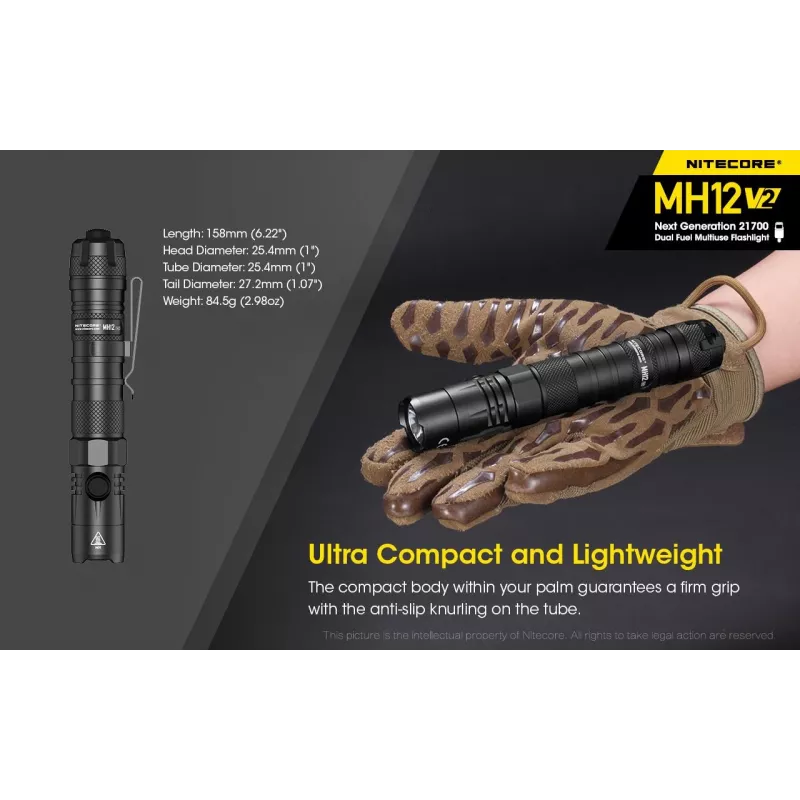 Linterna de mano Nitecore MH12 V2 Negra