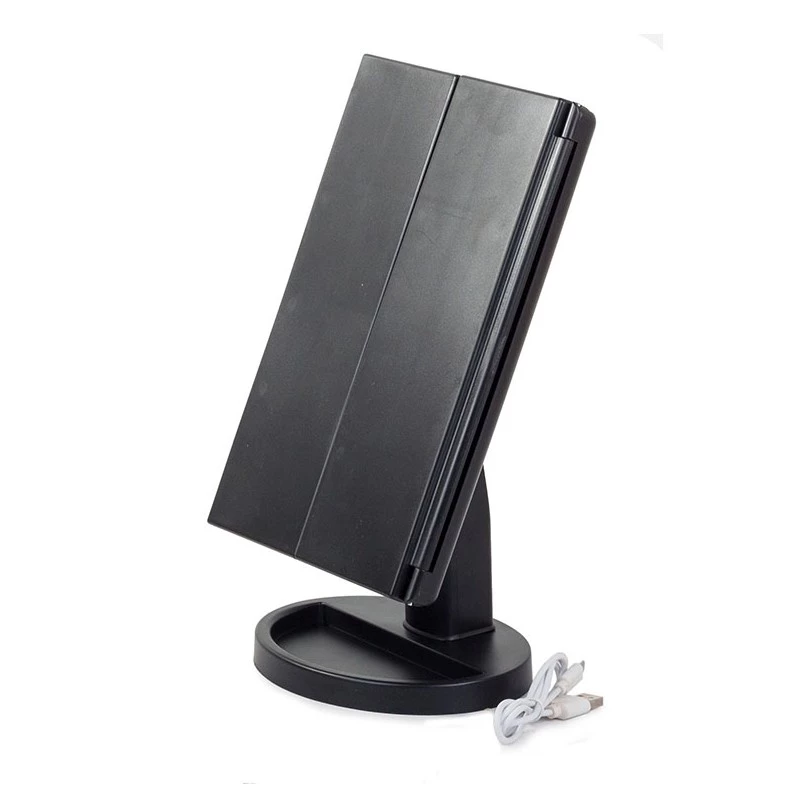 Espejo de maquillaje Extralink, aumentado, negro, plegable, con luz trasera, con soporte