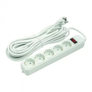 Alargador doméstico 10m, 5 tomas, con interruptor