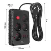 Regleta MACLEAN MCE393 B — 4 tomas de corriente, 3×USB, 110–240 V, 2500 W, cable de 3 m, negra