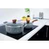 PROMIS Batería de cocina de granito, cazo 16 cm y ollas 20, 24, 28 cm, asas marrones
