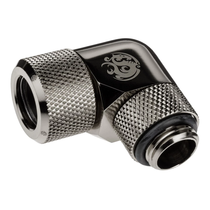 Adaptador 90° BitsPower Advanced Multi-Link G1/4 pulgadas macho a tubo rígido 12 mm OD, giratorio