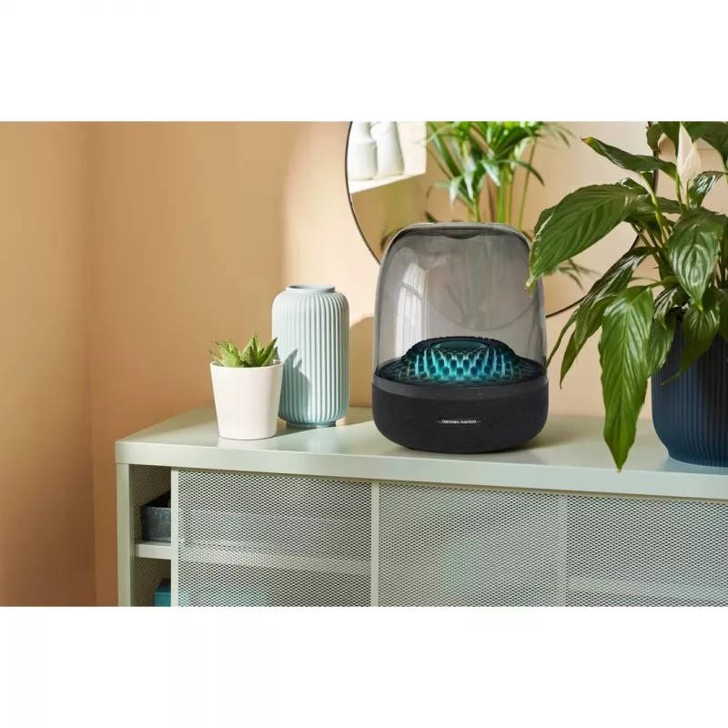 Altavoz portátil inalámbrico Harman/Kardon Aura Studio 4 — 100 W, 3 altavoces, 45–20000 Hz, negro/transparente
