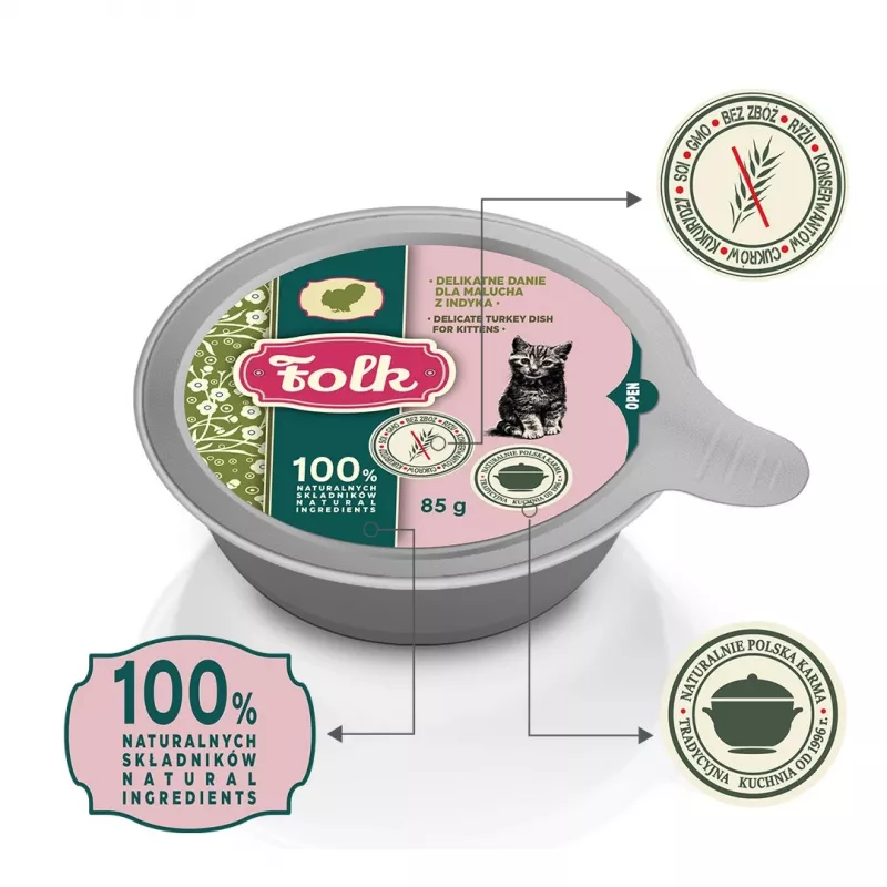 FOLK Kitten Delicado plato de pavo - Comida húmeda para gatos - 85g