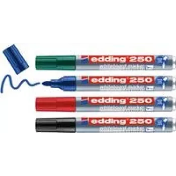 Set de rotuladores para pizarra blanca Edding 250 — 4 unidades, punta redonda, negro azul verde rojo