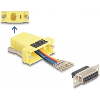 DELOCK D-Sub de 15 polos conector hembra a RJ12 conector hembra kit de montaje, amarillo