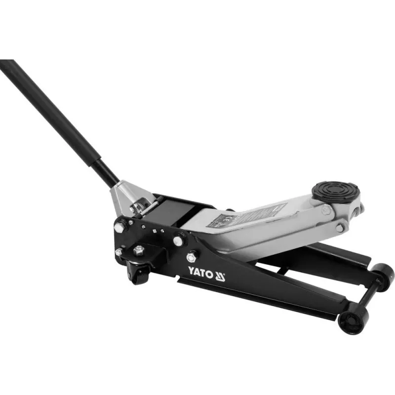 Gato mecánico YATO YT-17207 — capacidad 2.500 kg, elevación 8–50,8 cm, 4 ruedas, 34 kg