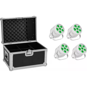 Set de proyectores LED PAR EUROLITE Silent PAR 6 QCL Floor – 4 unidades con maletín de transporte