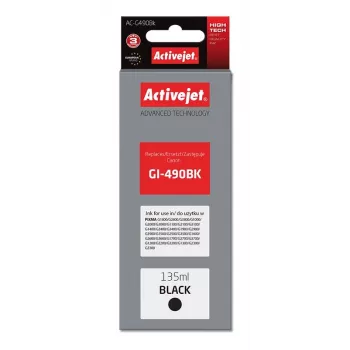 Cartucho de tinta ActiveJet AC-G490Bk negro, compatible con Canon GI-490BK, negro pigmentado 135 ml, alta autonomía (XL)
