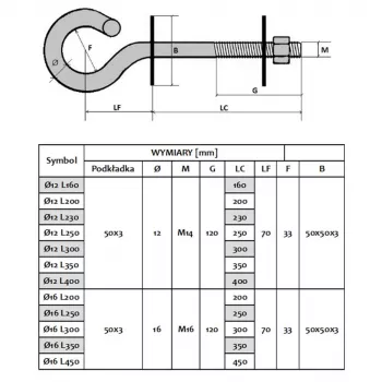 Tornillo de gancho Extralink EX.6464 16/200 mm – anclaje metálico para techo y pared para gestión de cables