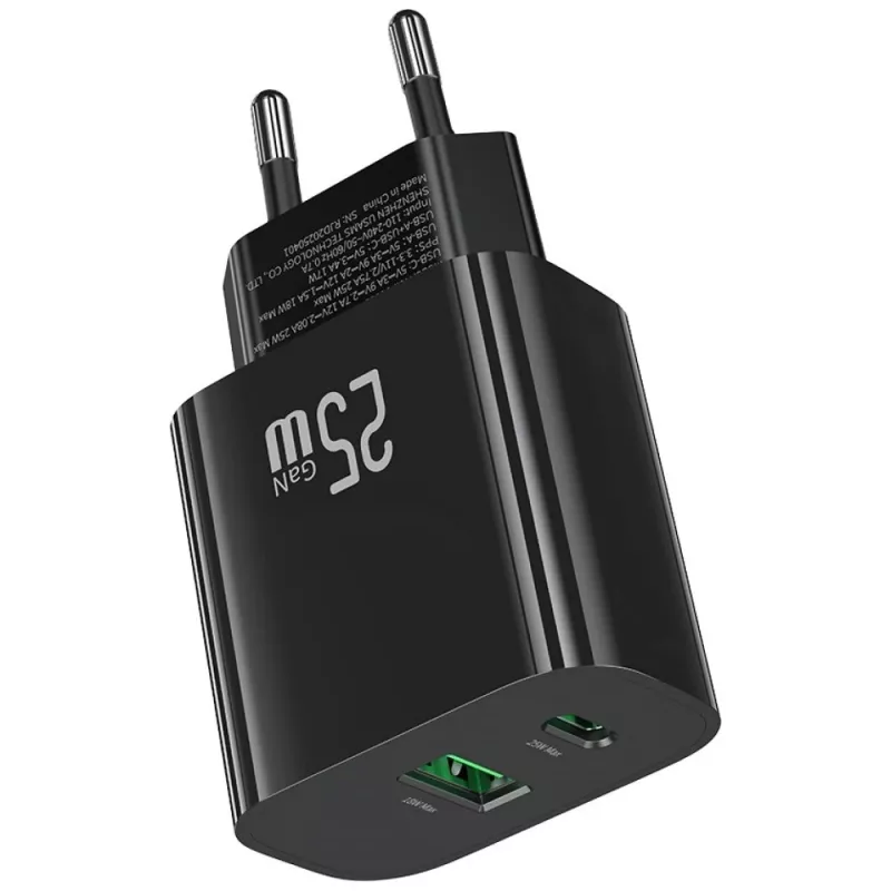 Cargador USB usams USA001629 25W 1×USB-C + 1×USB-A carga rápida