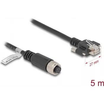 Cable de red DeLOCK M12 A-codificado 8 polos conector hembra a conector macho RJ45 Cat.5e 5 m negro