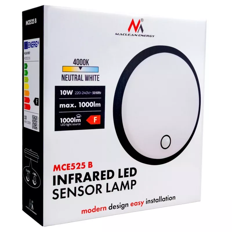 Lámpara LED con sensor PIR MACLEAN MCE525 B – aplique de pared exterior, LED activada por movimiento