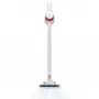 Aspirador de escoba con batería Adler AD 7051 — 300 W máx, batería de 22,2 V, 0,6 L sin bolsa, tubo de acero inoxidable, EPA F8, luz LED, blanco/rojo