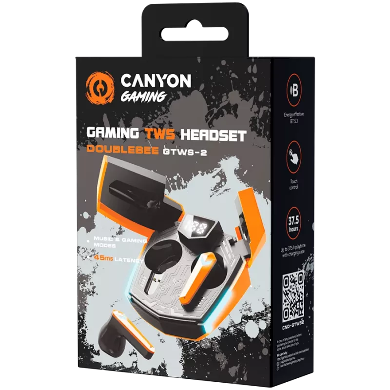 Auriculares Canyon GTWS-2 inalámbricos con gancho para el oído gaming USB Type-C base de carga naranjas (CND-GTWS2O)