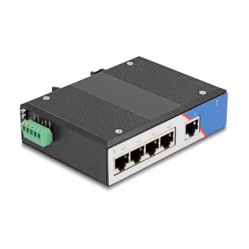 Switch Ethernet DELOCK 80162 — 5 puertos Gigabit RJ45 para montaje en carril DIN
