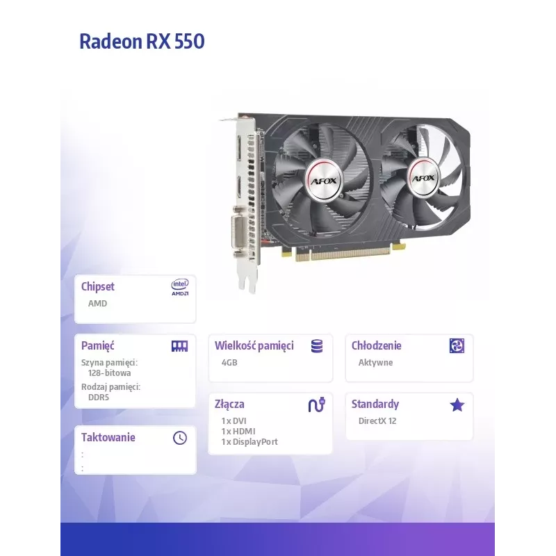 Tarjeta gráfica AFOX Radeon RX 550 4GB GDDR5 PCI-E 3.0