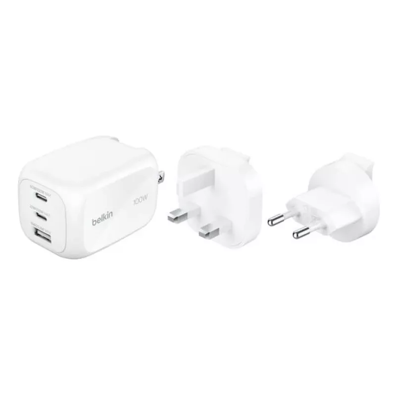 Cargador de pared Belkin BOOSTCHARGE 100W 2C1A WCH016HQWH con enchufe intercambiable