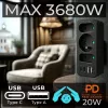Regleta de enchufes MACLEAN MCE248 F/B — 3 tomas AC (1x16A, 2x6A) y 4 puertos USB (2xUSB‑A, 2xUSB‑C PD 20W), conector EU, negro