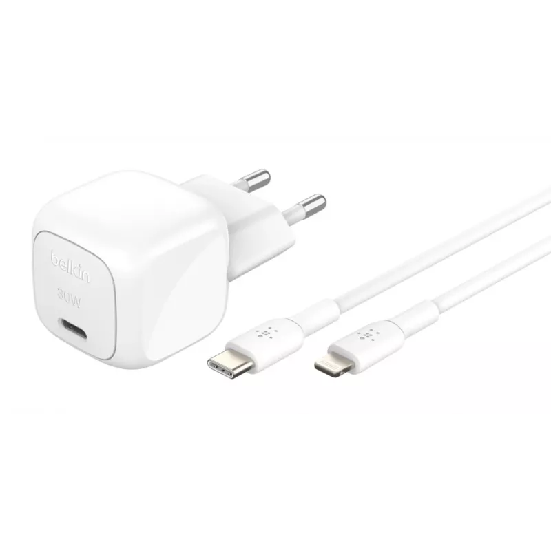 Cargador USB-C de 30W Belkin WCA008KQ1MWH-B5 PD PPS, fuente de alimentación compacta para teléfonos y tablets