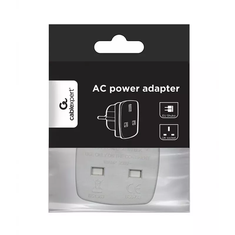 Gembird Cablexpert a-AC-UKEU-001 - fuente de alimentación - conector macho (S) a conector hembra (W) - blanco - Reino Unido, Europa (a-AC-UKEU-001)