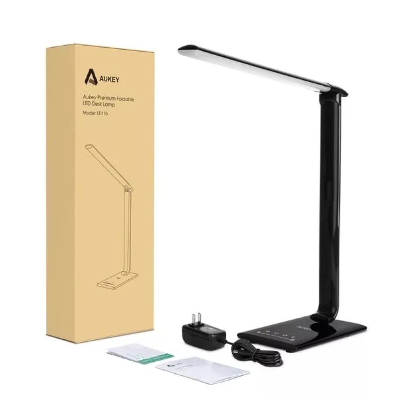 Lámpara de escritorio LED Aukey LT-T10 12W 3000–6500K — temperatura de color ajustable, negra