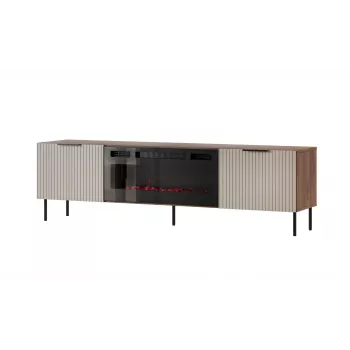 Mueble TV Cama Meble ALMERA 180,5×42×52,5 cm nogal/cashmere con chimenea negra