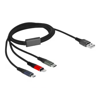 Delock - Cable Lightning, solo para carga - USB macho a Micro-USB Type B, Lightning, USB-C macho - 1,0m - Negro (87277)