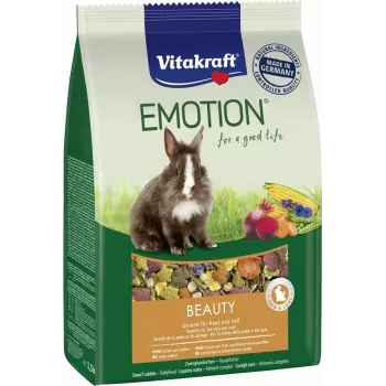 Pienso seco Vitakraft Emotion Beauty para conejos 600 g – mezcla de pellets alimento completo para conejos adultos, sabor verduras, 14% proteína