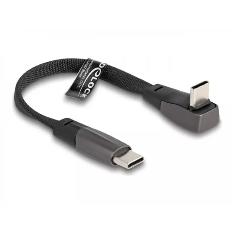 Cable plano USB 2.0 DeLOCK conector macho USB Type-C a conector macho USB Type-C en ángulo PD 3.0 60 W 14 cm negro