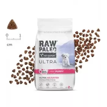 Comida seca VETEXPERT RAW PALEO Ultra Mini Puppy Pork 2 kg — alimento completo para cachorros de razas pequeñas y miniatura, 33 % proteína, 19 % grasa