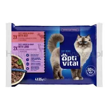OptiVital Bolsa - Alimento completo para gatos adultos. Con cordero y ternera 4x85g