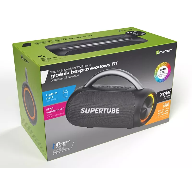 Tracer SuperTube TWS Altavoz Bluetooth portátil, 30 W, IPX5, negro