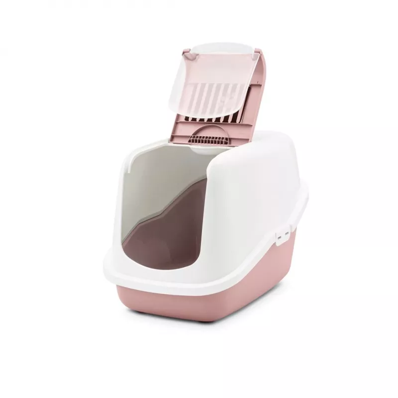 Bandeja arenero cubierta para gatos Savic Nestor blanco-rosa, bandeja cerrada con tapa, 56×39×38,5 cm