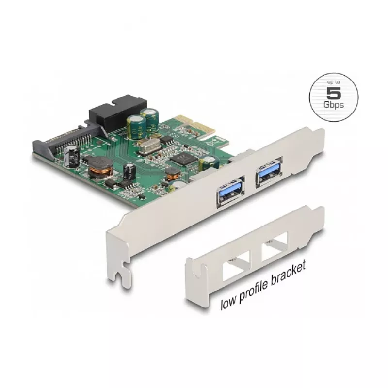 DeLOCK Tarjeta PCI Express x1 a 2 x USB 3.2 Gen 1 Type-A + 1 x conector interno de 19 pines