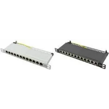 LogiLink - Panel de conexiones - montaje en rack - RJ-45 X 12 - gris claro, RAL 7035 - 0,5U - 25,4 cm (10)