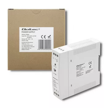 Fuente de alimentación para carril DIN Qoltec | 24W | 24V | 1A | blanca | slim