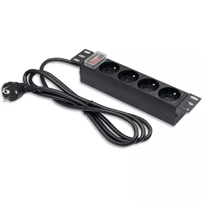 PDU de aluminio Qoltec para RACK de 10'' | 1U | 16A | 4xFRENCH | 1,8m
