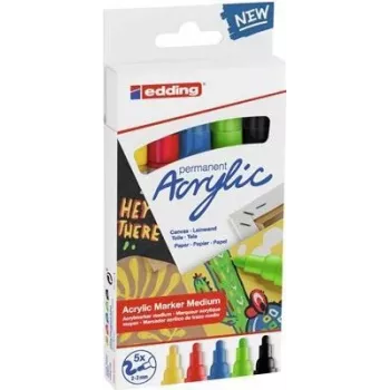 Edding 5100 juego de marcadores acrílicos, medium, 5 uds., negro/azul/verde/rojo/amarillo