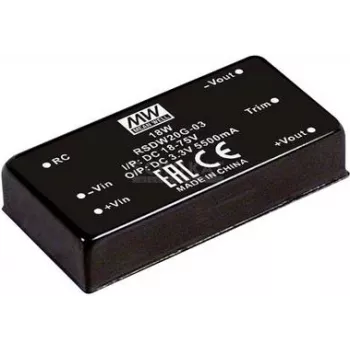 Fuente de alimentación/convertidor MEAN WELL RSDW20F-03 — 20 W de potencia de salida, 3 V de tensión de salida, profundidad 50,8 mm, peso 35 g