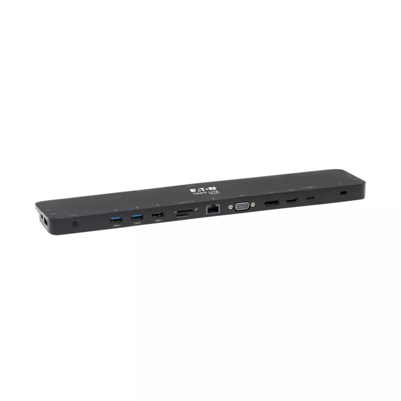Eaton Tripp Lite U442-DOCK7D-B base de conexión USB-C para tres monitores, USB-C 3,1 / Thunderbolt 3, 4K HDMI y DisplayPort, VGA, USB-A/C, GbE, 100 W PD, negra
