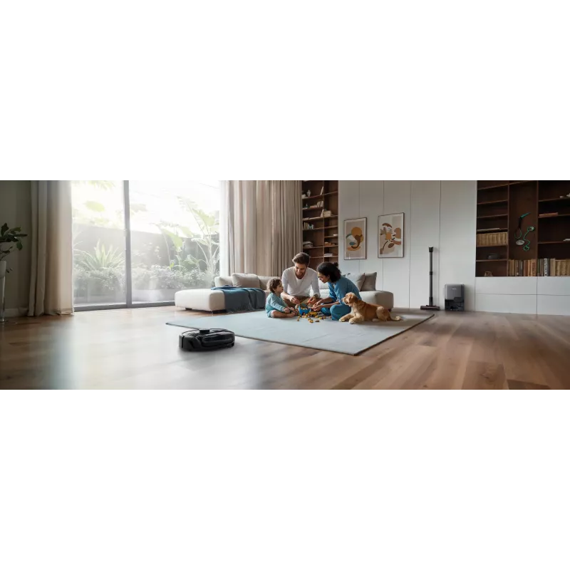 Robot aspirador Eufy E20 negro — redondo, base con bolsa de polvo, 150 minutos de autonomía, 35 cm de diámetro