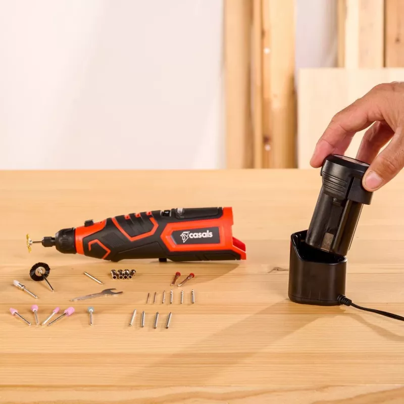 Amoladora eléctrica a batería con accesorios 12 V CASALS CMG1205BC