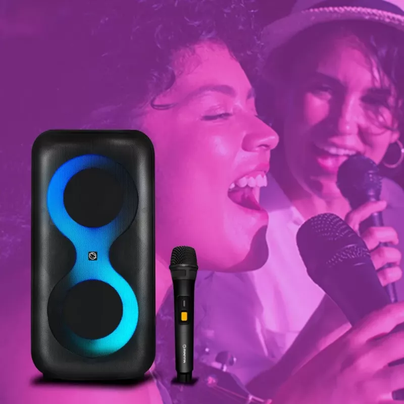 Equipo de música portátil MANTA SPK0401B100 altavoz Bluetooth, 100 W de potencia máxima, radio FM, karaoke, batería integrada, X-BASS