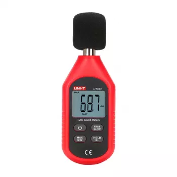 Medidor de nivel sonoro UT353, rango 30–130 dB, frecuencia 31,5 Hz–8 kHz