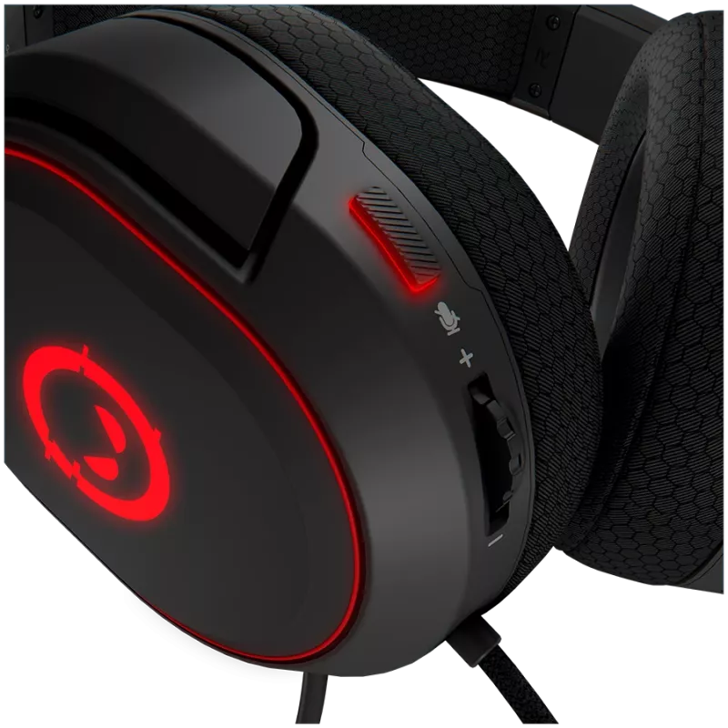LORGAR Kaya 460, auriculares gaming USB con micrófono, CM108B, iluminación RGB, Plug&Play, cable de conexión USB-A de 2m, almohadillas de tela, tamaño: 192*184,7*88mm, 0,329kg, negro