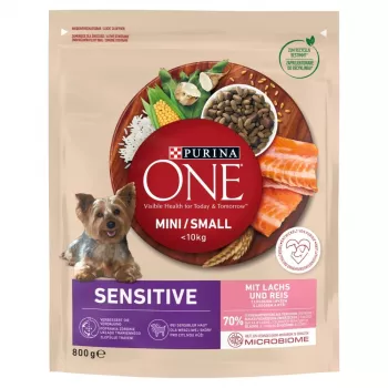 Alimento seco Purina Nestlé One Mini/Small Sensitive Salmon & Rice 800 g – para razas pequeñas (5–10 kg), senior, 27 % proteína, 17 % grasa
