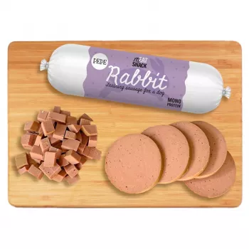 Premios para perros PAKA ZWIERZAKA Pepe salchicha conejo 200 g – salchicha blanda e hipoalergénica con sabor a conejo, sin cereales ni gluten