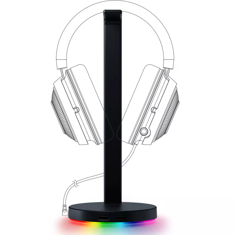Razer Base Station V2 Chroma, Negro, 2 conectores USB 3.1, 1 conector combo de 3,5 mm con DAC integrado, sonido envolvente 7.1, Razer Chroma™ RGB, construcción de aluminio, base antideslizante